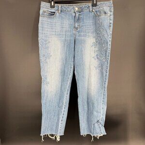 Jennifer Lopez Mid Rise Crop Boyfriend Jeans Size 12 Blue Embroidered Stretch Fl